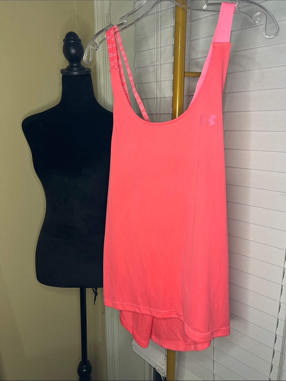 Under Armour Women’s Neon Pinkish Orange Double-Strap Athletic High-Low Tank